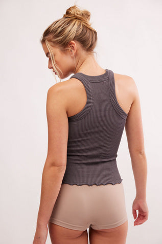 FREE PEOPLE BOULEVARD RIBBED SEAMLESS TANK DARK GRAY