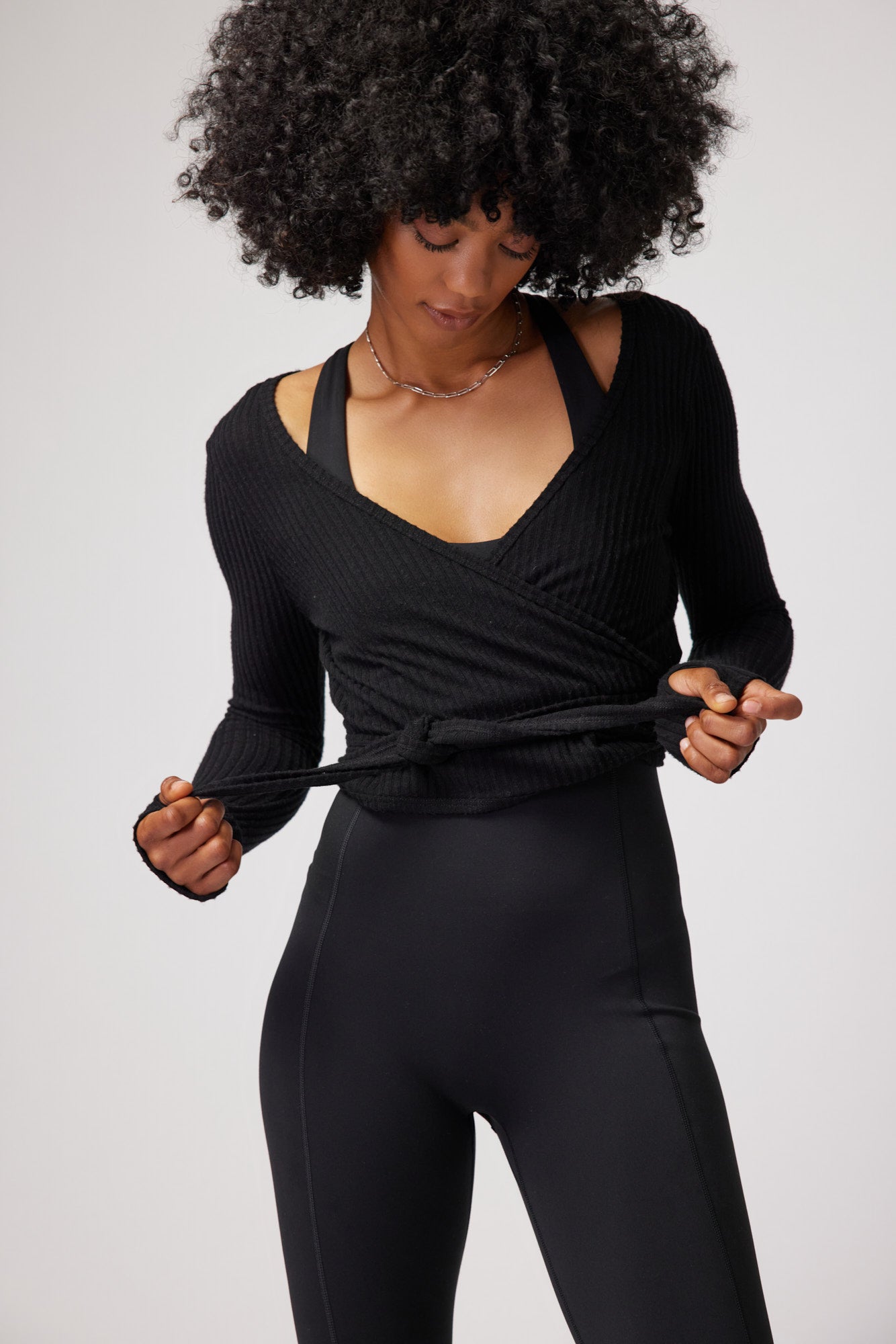 SPIRITUAL GANGSTER HARMONY RIB WRAP SWEATER BLACK