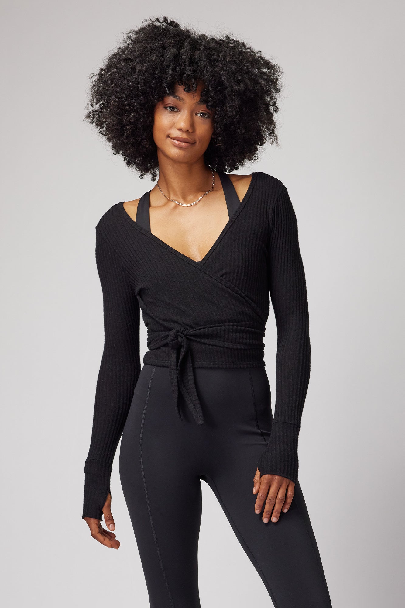 SPIRITUAL GANGSTER HARMONY RIB WRAP SWEATER BLACK