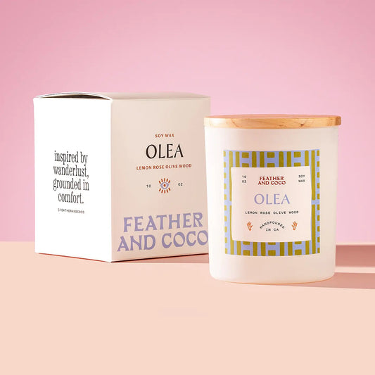 FEATHER AND COCO OLEA CANDLE 7 OUNCE&nbsp;