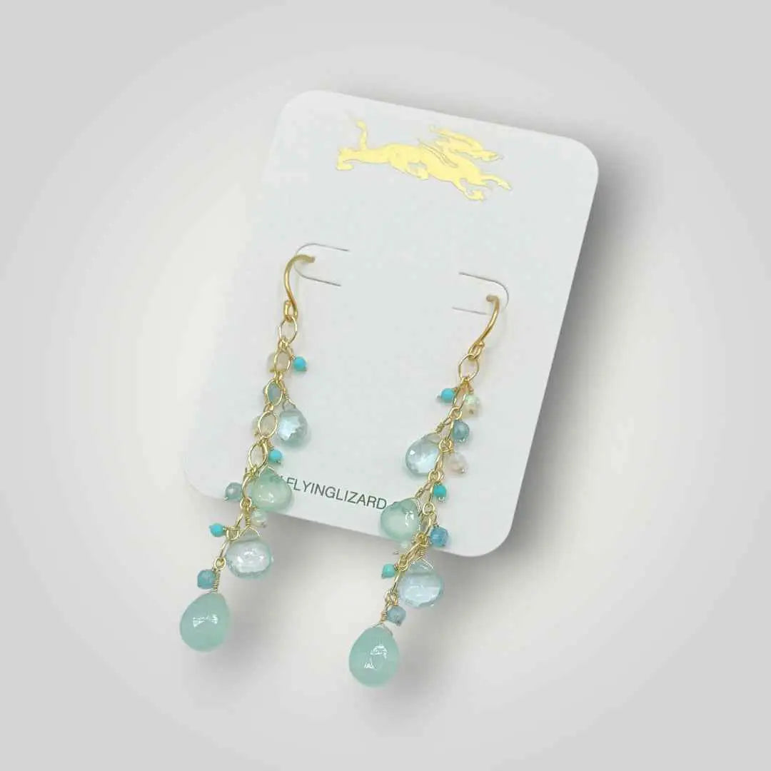 FLYING LIZARD AQUA GEM FLOW EARRINGS
