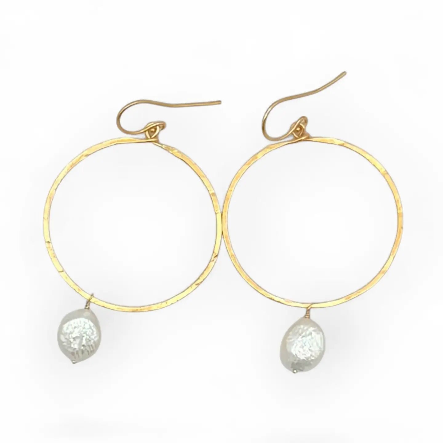 FLYING LIZARD BIWA NUGGET PEARL HOOP EARRINGS GOLD VERMEIL