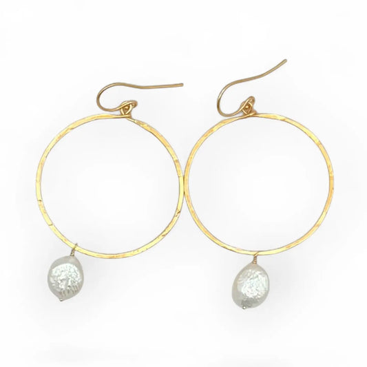 FLYING LIZARD BIWA NUGGET PEARL HOOP EARRINGS GOLD VERMEIL