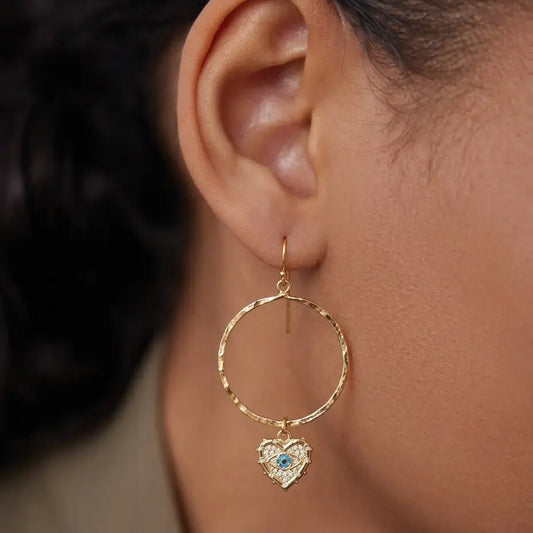 FLYING LIZARD DESIGN EVIL EYE HEART HOOP EARRINGS