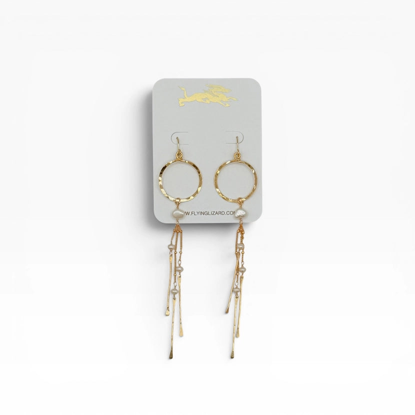 FLYING LIZARD DESIGN MINI HOOP DANGLE EARRINGS WITH PEARL
