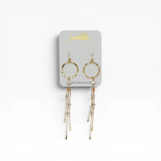 FLYING LIZARD DESIGN MINI HOOP DANGLE EARRINGS WITH PEARL