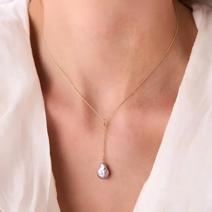 FLYING LIZARD DESIGN PINK BAROQUE PEARL LARIAT NECKLACE