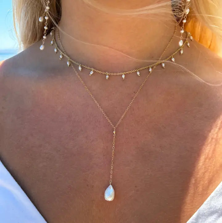 FLYING LIZARD DESIGN RICE PEARL GOLD NECKLACE