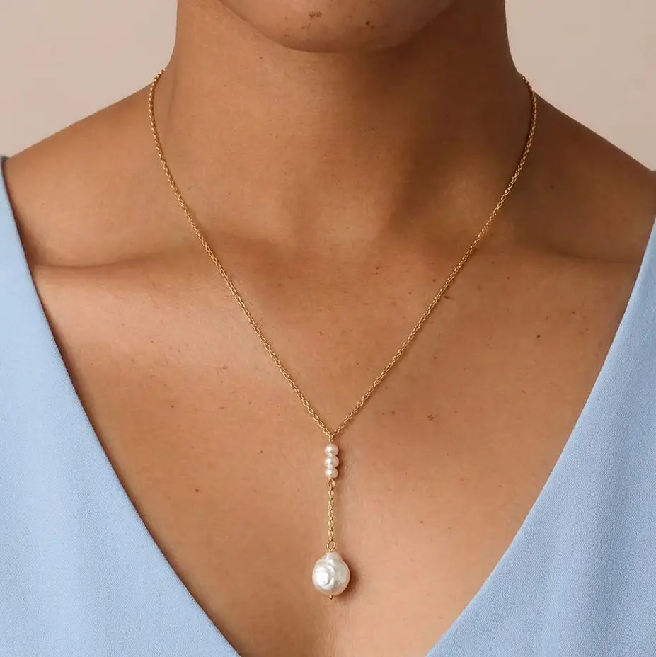 FLYING LIZARD DESIGN TIDAL DROP LARIAT NECKLACE BAROQUE PEARL