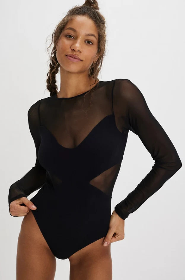 FREE PEOPLE ALL AN ILLUSION BODYSUIT BLACK