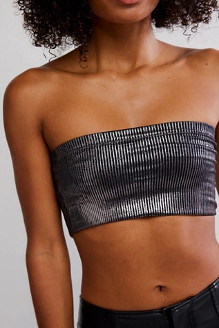 FREE PEOPLE AMELIA FOIL BANDEAU TOP BLACK COMBO