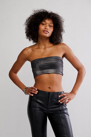 FREE PEOPLE AMELIA FOIL BANDEAU TOP BLACK COMBO