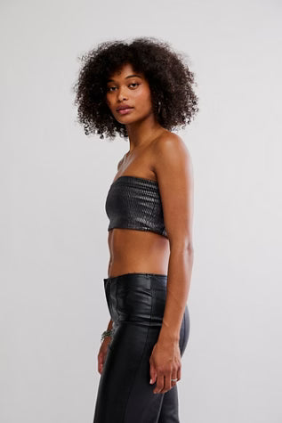 FREE PEOPLE AMELIA FOIL BANDEAU TOP BLACK COMBO