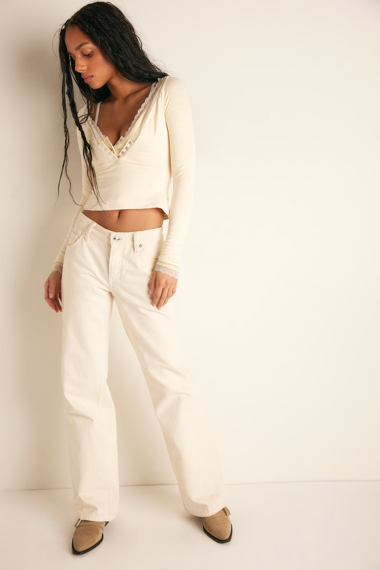 FREE PEOPLE A LITTLE BIT LAYERING CAMI TOASTED EGGNOG