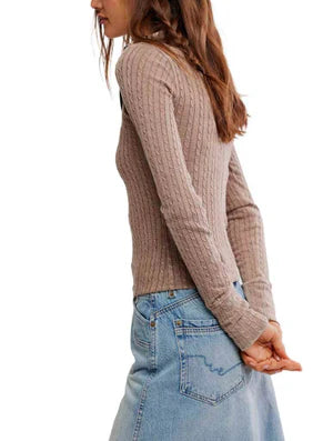 FREE PEOPLE BRUNCH GIRL ZIP UP DUSTED COCOA