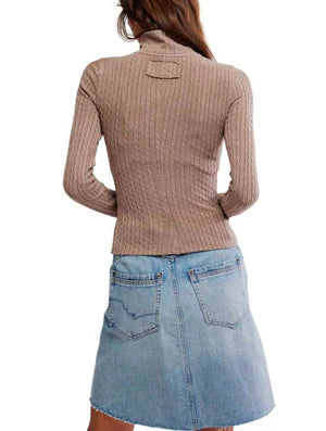 FREE PEOPLE BRUNCH GIRL ZIP UP DUSTED COCOA