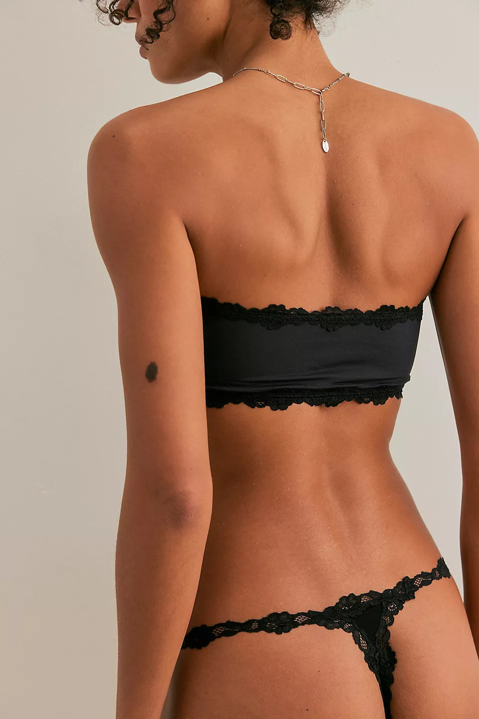 FREE PEOPLE CHARLIE LACE MICROFIBER THONG BLACK