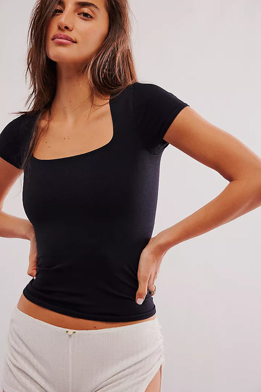 FREE PEOPLE CLEAN LINES BABY TEE BLACK