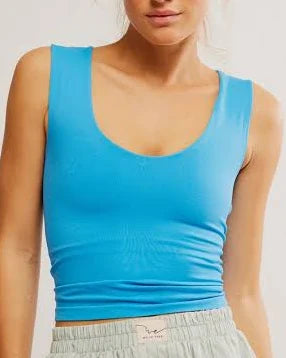 FREE PEOPLE CLEAN LINES MUSCLE CAMI BAYWATCH BLUE
