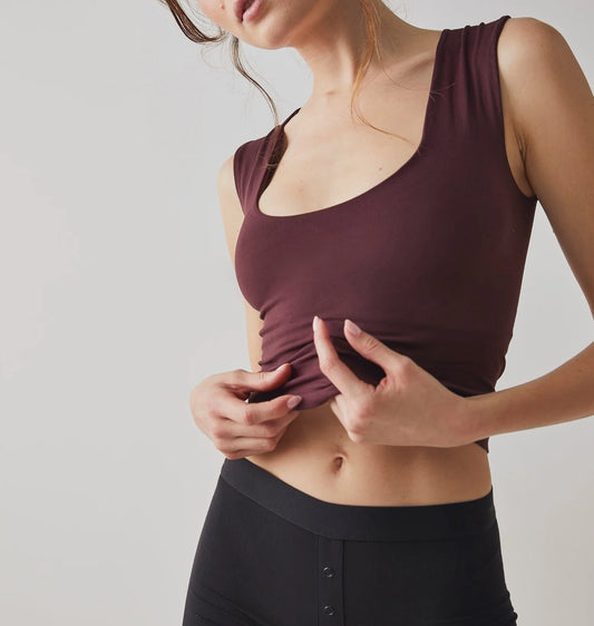 FREE PEOPLE CLEAN LINES MUSCLE CAMI CHOCOLATE MERLOT