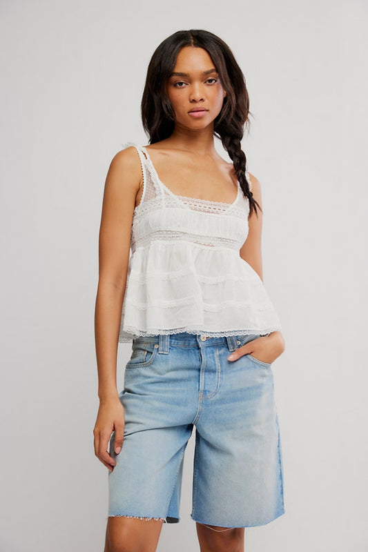 FREE PEOPLE DARLING DREAMS CAMI CLEAN IVORY