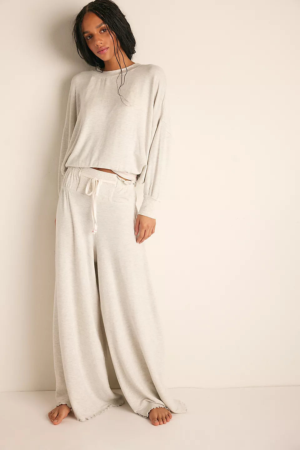 FREE PEOPLE DREAM STATE WIDE LEG PANTS HEATHER GREY