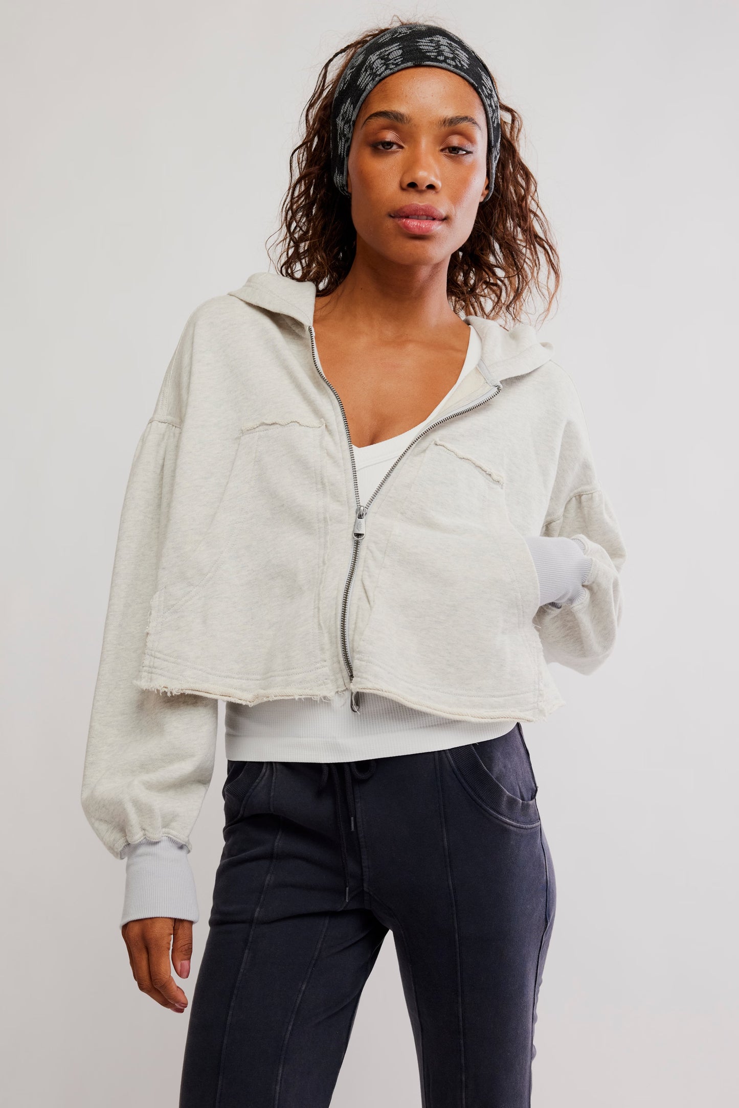 FREE PEOPLE DREAM TEAM ZIP UP HEATHER GREY