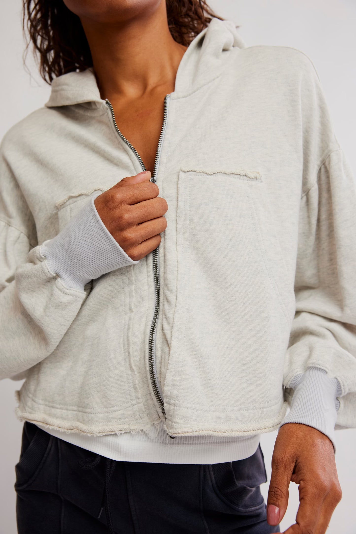 FREE PEOPLE DREAM TEAM ZIP UP HEATHER GREY