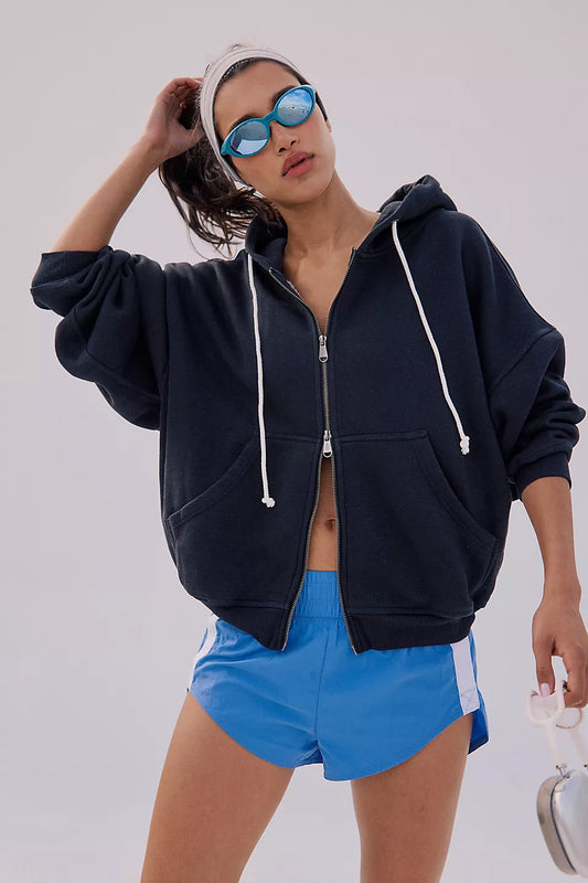 FREE PEOPLE FINAL CALL ZIP UP BLACK