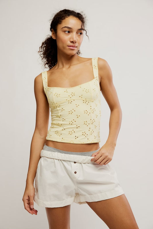 FREE PEOPLE FULL BLOOM EYELET CAMI BANANA CREAM