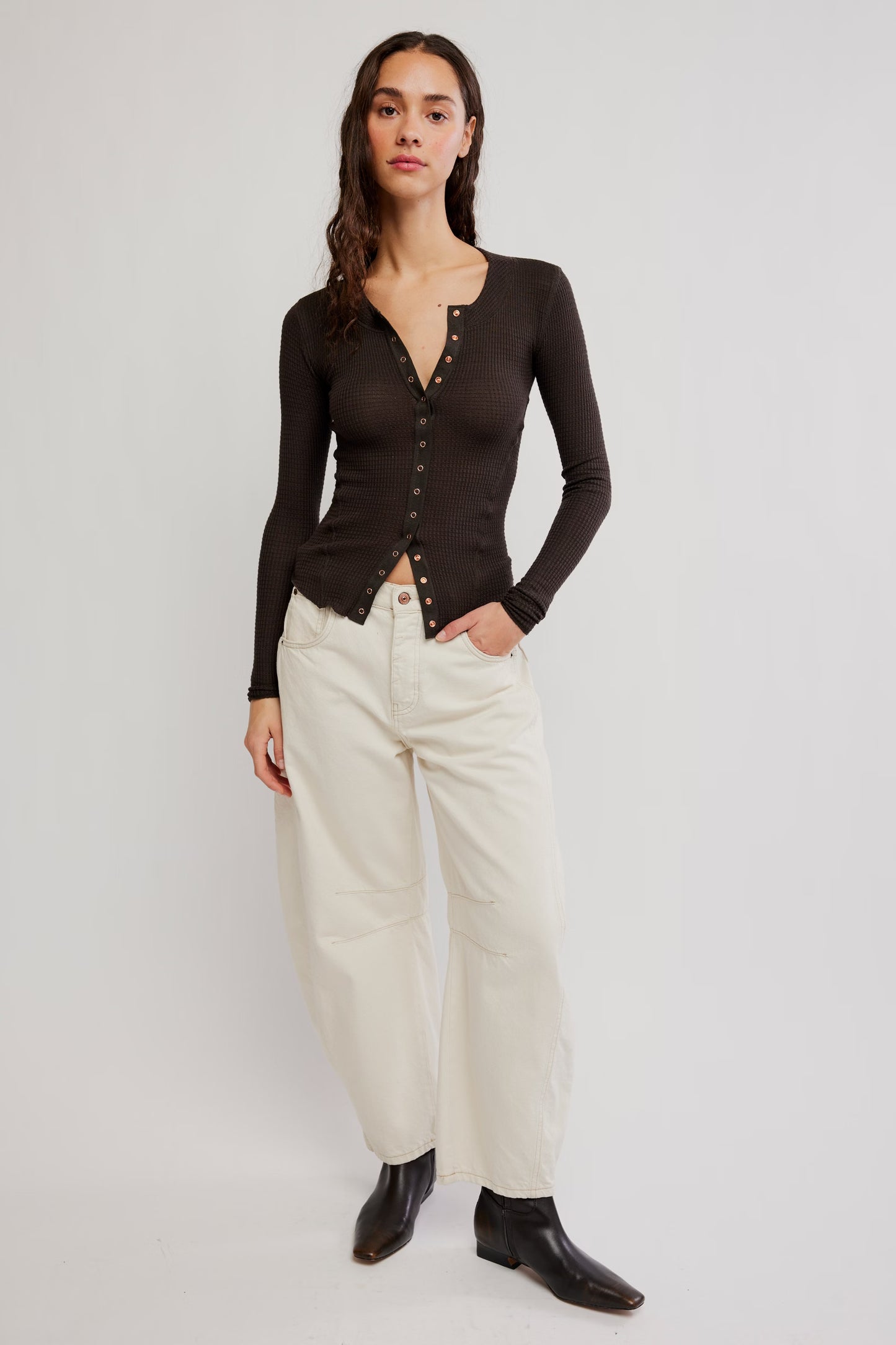 FREE PEOPLE GOING PLACES CARDI DEEP FUDGE