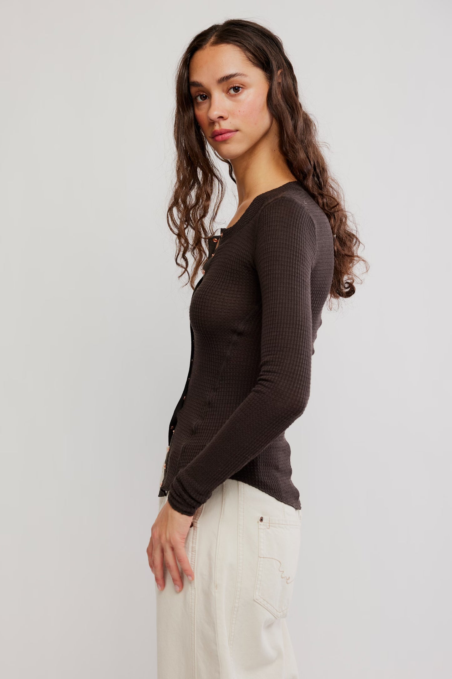 FREE PEOPLE GOING PLACES CARDI DEEP FUDGE