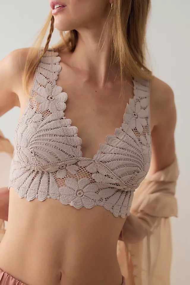 FREE PEOPLE INTIMATELY PETAL PARTY PLUNGE BRALETTE MUSHROOM