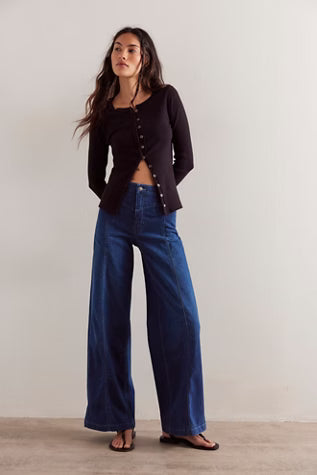 FREE PEOPLE LIBRE WIDE LEG JEANS LOCK AND KEY