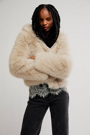 FREE PEOPLE LOUDER PLEASE FUR JACKET ALMOND FLOUR