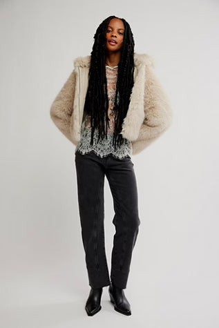 FREE PEOPLE LOUDER PLEASE FUR JACKET ALMOND FLOUR