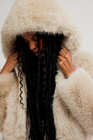 FREE PEOPLE LOUDER PLEASE FUR JACKET ALMOND FLOUR