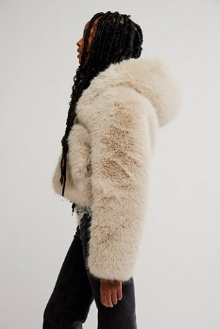 FREE PEOPLE LOUDER PLEASE FUR JACKET ALMOND FLOUR
