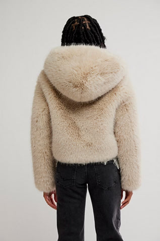 FREE PEOPLE LOUDER PLEASE FUR JACKET ALMOND FLOUR