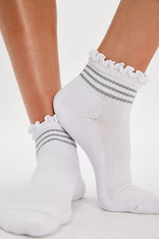 FREE PEOPLE MOVEMENT RALLY REFLECTIVE RUFFLE SOCK WHITE