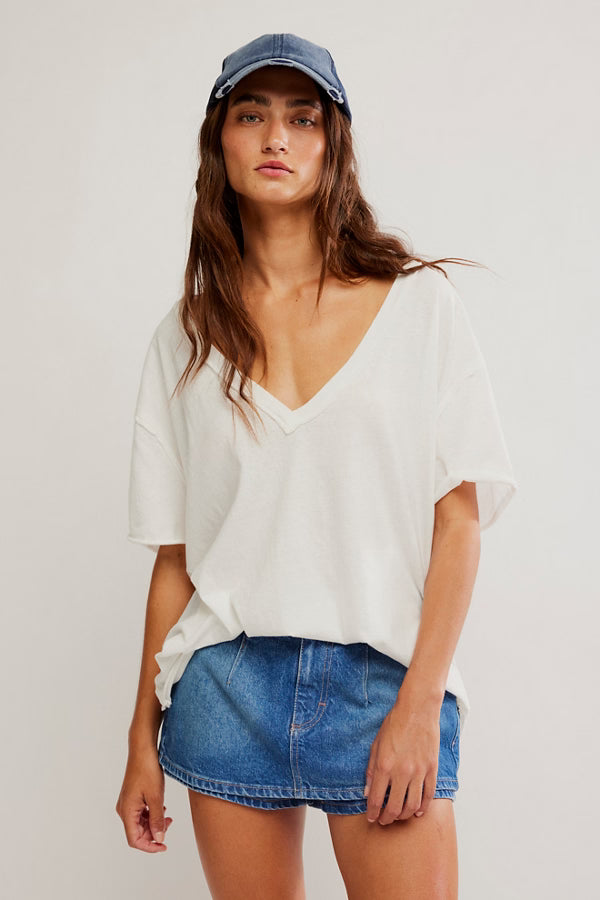 FREE PEOPLE NINA V NECK TEE IVORY