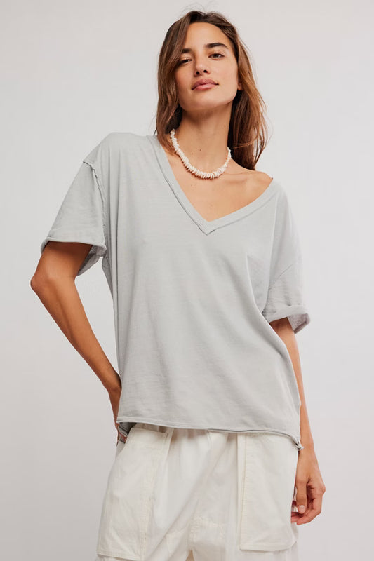 FREE PEOPLE NINA V TEE  PEARL BLUE