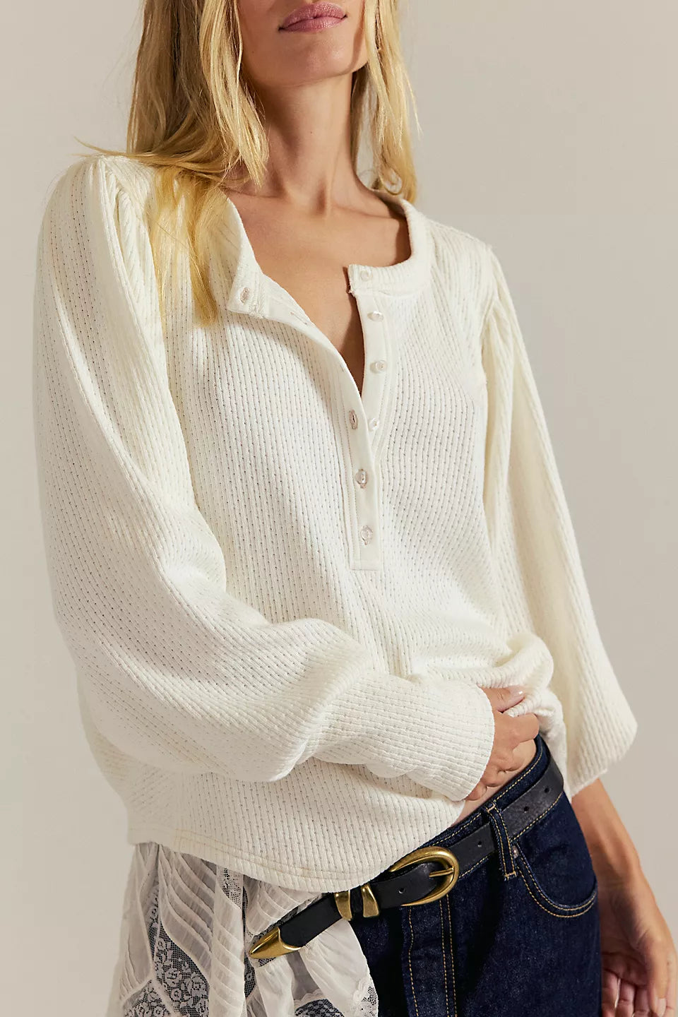 FREE PEOPLE QUINN KNIT TOP IVORY