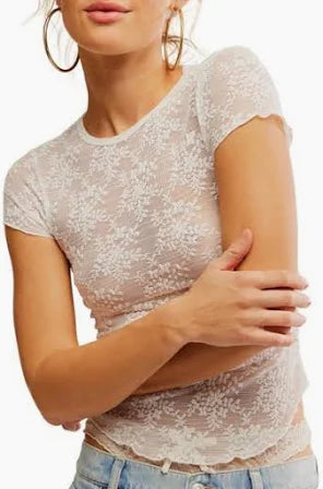 FREE PEOPLE READY TO GO LACE TEE WHITE