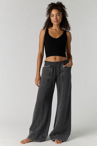 FREE PEOPLE SLOW IT DOWN WIDE LEG BLACK