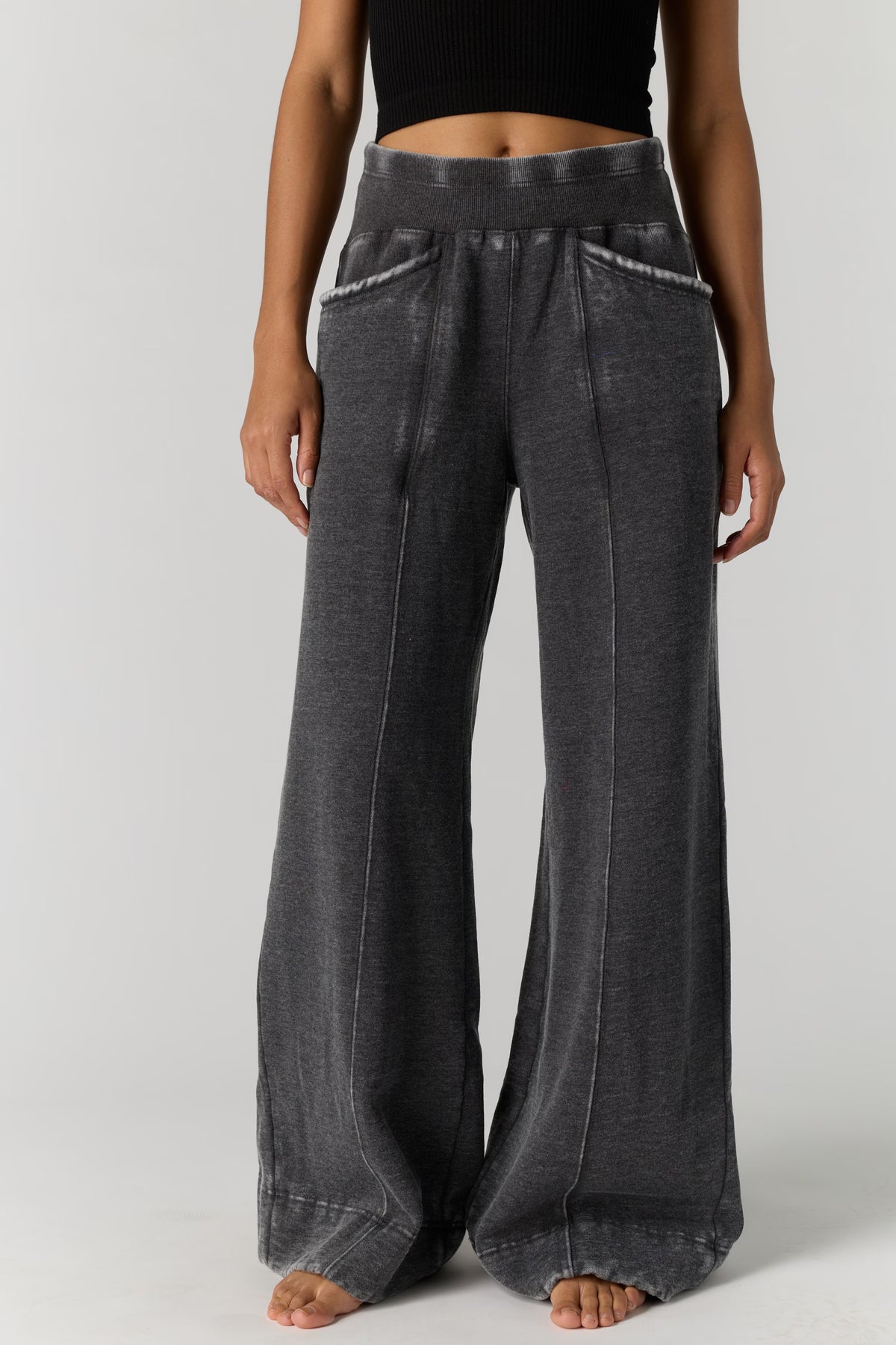 FREE PEOPLE SLOW IT DOWN WIDE LEG BLACK