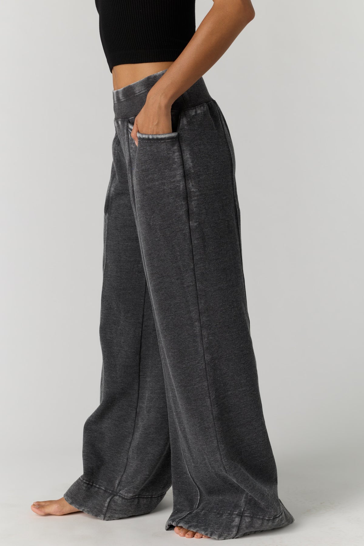 FREE PEOPLE SLOW IT DOWN WIDE LEG BLACK