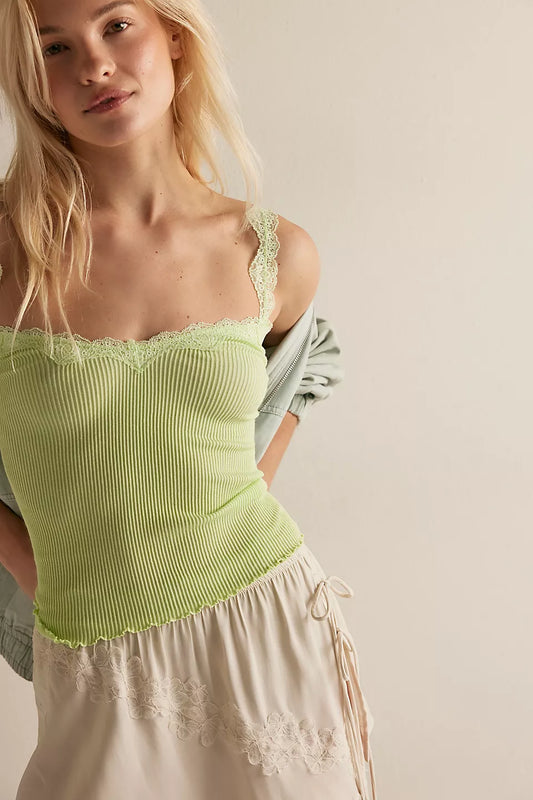 FREE PEOPLE SPRING FEVER CAMI PAINTED LIME