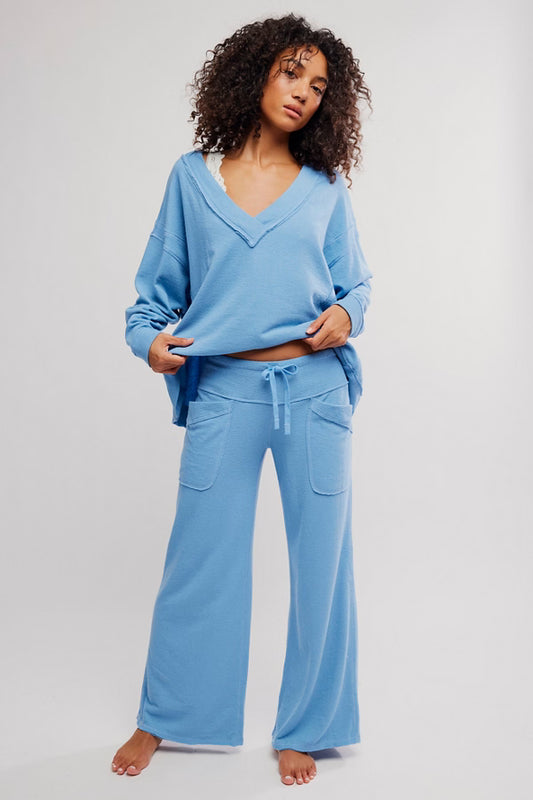 FREE PEOPLE STAYCATION LOUNGE PANT BLISSFUL BLUE