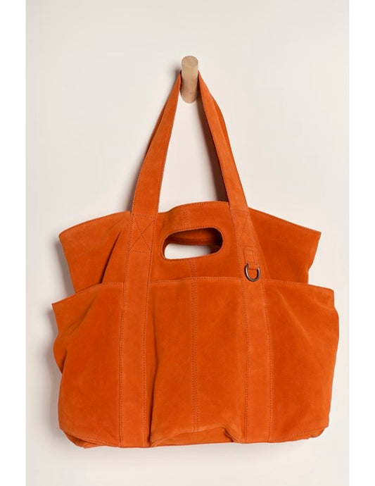 FREE PEOPLE SUEDE CARAVAN TOTE RED ORANGE